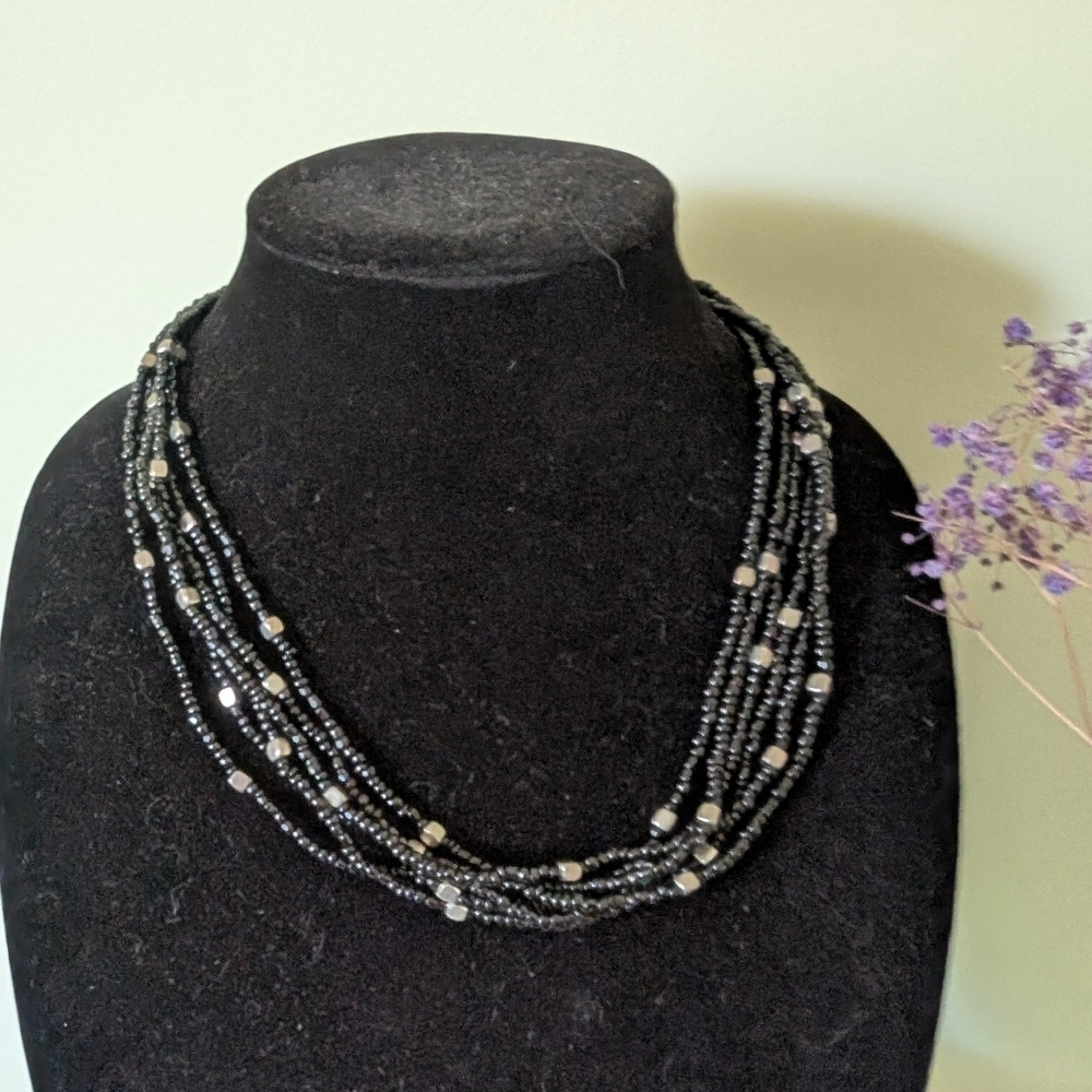 , Black and Silver Beaded Necklace